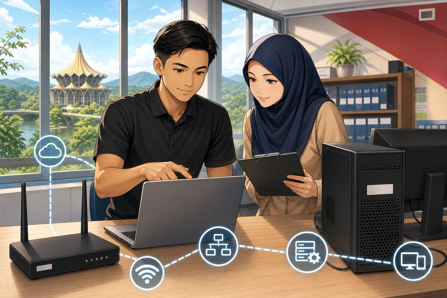 Juruteknik ICT dan penyelaras sekolah menyelaras peranti, rangkaian dan aset ICT sekolah.