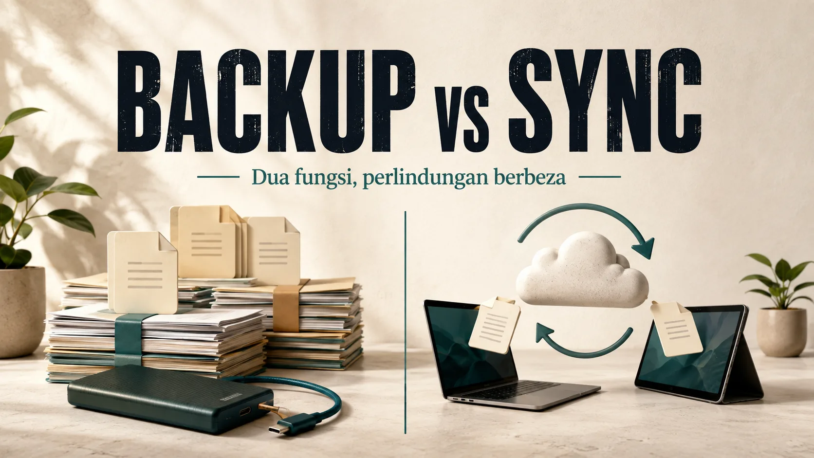 Backup vs Sync: salinan fail berasingan dibandingkan dengan penyegerakan antara peranti.